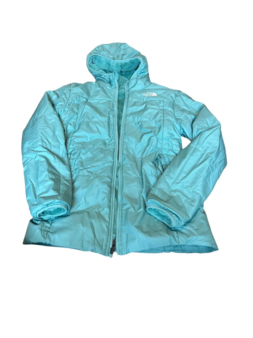 The North Face Turquoise Plush Hooded Fleece Jacket